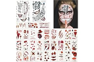 ZECOUK Halloween Tatuaggi Temporanei, Adesivi Tatuaggi Tattoo Temporanei, Tatuaggi Cicatrice di Halloween, Tatuaggio Temporaneo Halloween Tatuaggi Set, per Feste di Halloween Festa di Trucco Cosplay