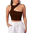 Classy Fashion Women's Solid Ribbed Cotton Round Neck Crop Top | Stretchy, Soft & Breathable Cut Out Tank Top for Girls