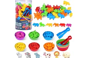BBLIKE Animal Counting Toys, Kids Montessori Sorting Toys with Bowl, Dice, Tweezers, Color Sorting Math Toys Educational Learning Toy for Children 2 3 4 5 6 Year Old Boy Girl Gift (AS89)