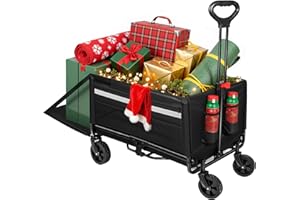 HOMECALL Bollerwagen faltbar 120L+ Bis 150KG Strandwagen Klappbar mit Heckklappe Regenschutz,Becherhalter, Reflektorstreifen, Faltbarer Bollerwagen Für Hunde,Einkaufen,Camping,Strand,Transport,Outdoor
