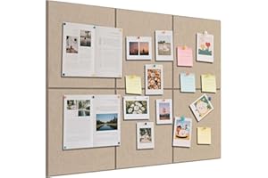 EUBSWA Tablón de Anuncios Grande Autoadhesivo 90x60 cm - 6 Piezas Tablón Decorativo de Fieltro 30x30cm Tablas de Memorandos Tablón de Anuncios Decoración de Pared Tabla Plegable para Fotos,