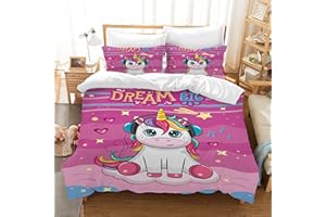 HZVRTN Set di biancheria da letto per bambini con unicorno, per ragazze, in morbida microfibra copripiumino con chiusura lampo, con motivo a unicorno, 3D (220 x 240 cm, unicorno D)
