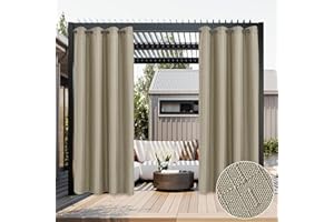 HolidayIdeas 2 Panels Linen Outdoor Curtains for Patio Waterproof 120 Inch Curtain-Indoor/Outside Curtains Weatherproof, Privacy, Window Curtains for Pergola, Porch, Gazebo-54 Wide x 120" Long Taupe