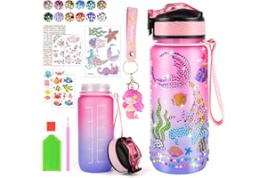 UBJUBT Decorate Your Own Water Bottle Craft Kits for Kids, Unique Birthday Christmas Gifts Mermaid Gifts for Girls 4-12 Years Old, Creative Arts and Crafts for Kids, Diamond Painting Toy DIY Sport Bottle