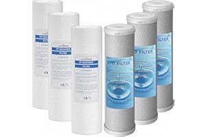 MGIDEA CARTUCCE FILTRO FILTRAZIONE ACQUA KIT FILTRI 10" SEDIMENTI PP + CARBONI CTO RICAMBIO SOSTITUZIONE IMPIANTO IDRICO OSMOSI DOMESTICO FILTRAGGIO UNIVERSALE (6)
