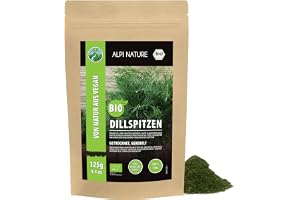 Ekologiska dillspetsar torkade (125 g), ekologiska dillspetsar styrda, dillspetsar från kontrollerad ekologisk odling, dillspetsar laboratorietestade, 100% ren och naturlig