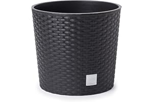 HappyFlower MultiProject Blumentopf Pflanzkübel inkl. Einsatz rund Rattan-Optik 4 Größen 4 Farben Übertöpfe (250, Schwarz)