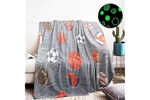 BNREDA Coperta morbida che si illumina al buio 150x200 cm, stampa calcio Coperta che si illumina al buio, Babbo Natale, renna, albero di Natale Coperta da divano per bambine e bambini (H, 150x200cm)