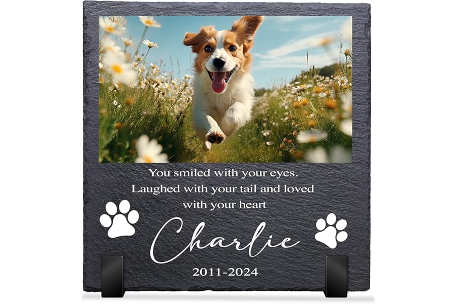 Star Online Personalised Dog Memorial Gifts Custom Pet Plaques Bereavement Gifts For Loss with Photo & Name Slate, Pet Grave Gift with Stand For Indoor & Outdoor Use (Design 4)