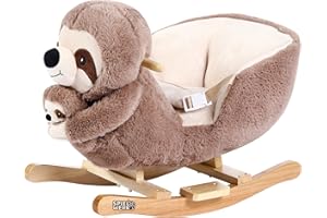 DEUBA® Bradipo di Peluche a Dondolo in Legno con Suoni Cintura di Sicurezza Giochi Infanzia Bambini Giocattolo Regalo