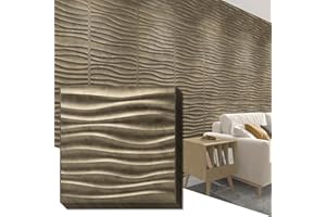 Art3d PVC Wave Panels for Interior Wall Decor, Antique Gold Textured 3D Wall Tiles, 19.7" x 19.7" (12-Pack), A10040AG