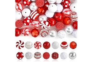 LUYANFX 50 Stück Weihnachtsperlen 20 mm, Perlen Weihnachten Set mit Loch, Perlen Basteln Weihnachten, Bubblegum Perlen, Armband Perlen Weihnachten, Acrylperlen für Armband Anhänger DIY (Rot & Grün)