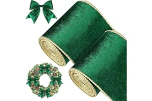 KAHEIGN 2 Rollos Cintas de Terciopelo Navideña, 11m x 10cm Ancho Cinta de Terciopelo de Envolver Resistente al Agua con Borde Dorado para Navidad Regalos Envolver Árbol Corona Lazo Decoración (Verde)