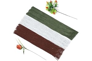 Doxiru 300 Stück Grün/Braun/Weiß Blumendrahtstiele, 26 Gauge dunkelgrüner Blumenstieldraht 14 Zoll Blumenstiele Blumenpapier umwickelter Draht für Blumenstielverpackungen und Basteln