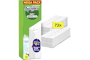 Swiffer Balai Attrape-Poussière Recharges Lingettes Sèches, 72 Unités, Parfum Febreze Longue Durée, Attrape 3 Fois Plus de Poussière et Poils d'Animaux, Balai Vendu Séparément
