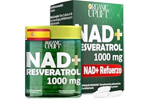 ORGANIC UPLIFT (90 cápsulas) Resveratrol NAD puro 1000 mg, Resveratrol NAD+, Alternativa al NMN, Ribósido de nicotinamida liposomal, Potenciador de NAD, Alta absorción | Probado por terceros | Sin gluten