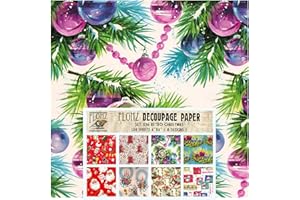 Decoupage Paper Pack (24 Sheets 6"x6") Retro Christmas Decorations FLONZ Vintage Styled Paper for Decoupage, Craft and Scrapbooking