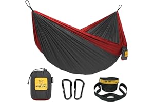 Wise Owl Outfitters Hammock for Camping Double Hammocks Gear for The Outdoors Backpacking Survival or Travel - Portable Lightweight Parachute Nylon DO Charcoal & Red