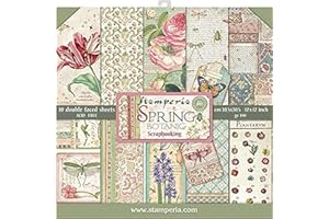 Stamperia Bloc Papier Scrap double Face 10 feuilles 30,5x30,5 (12"x12") - Printemps Botanique, Multicolore, 5cm SBBL50