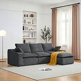 Vipbear 4 Seater Chaise Longue Sofa 273cm, L-Shaped Living Room Sofa with Removable Ottoman, Corduroy Upholstered Deep Seat,