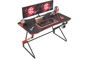 ‎CUBICUBI CubiCubi Gaming Tisch 120 x 60 cm, Gaming Schreibtisch mit Kohlefaseroberfläche, Computertisch mit Kopfhörerhaken, Stabiler PC Tisch für Gaming, Kohlefaser Schwarz