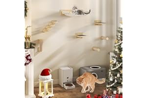 YITAHOME 7 mensole da parete per gatti, mobili da parete per gatti, in legno, tiragraffi in legno con 3 colonne rivestite in sisal/scala per gatti a 4 gradini con tiragraffi/amaca