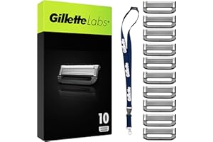 GilletteLabs Pack de 10 Recambios Para Maquinillas De Afeitar, Colgante De Regalo, Cuchillas De Afeitar Con 5 Hojas y Banda Lubricante, Compatible Con Todas Las Maquinillas GilletteLabs