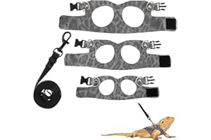 Classicseali 3 Pack Bearded Dragon Leash,Bearded Dragon Accessories3 Size Adjustable Soft Beardeds Dragons Harness and Harness with Retractable, Lizard Leash for Small Animal Outdoor Walking(S, M, L)