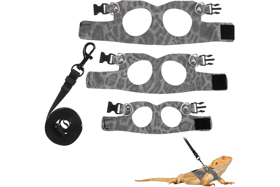 Classicseali 3 Pack Bearded Dragon Leash Harness,Bearded Dragon Leash,3 Size Adjustable Soft Beardeds Dragons Harness and Harnes with Retractable,Lizard Leashes for Small Animal Outdoor Walking
