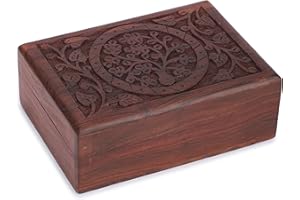 Ajuny – Portagioie in legno intagliato a mano, per donne, con motivo a tema albero della vita