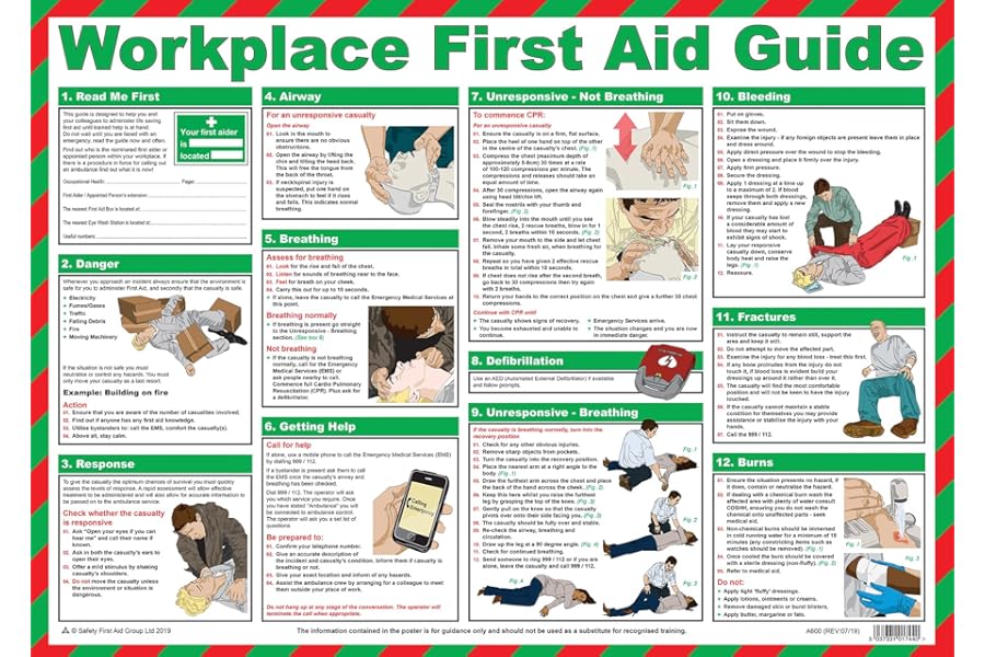 Safety First Aid Group First Aid at Work Guide Poster - Laminated (59 x 42 cm)