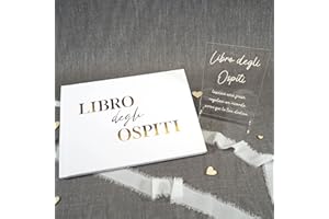 PHOTOCITY Libro degli Ospiti Matrimonio, Targa in plexiglass Inclusa, Libro degli Ospiti con Pagine Bianche, Libro delle dediche 30x20 cm 50 Fogli Bianchi (Libro degli Ospiti Oro, Italiano)