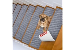 MBIGM 20cm X 76cm (Paquete de 15) Alfombras Antideslizantes Peldaños de Escalera Alfombrilla Antideslizante Interior para niños Mayores y Mascotas con Adhesivo Reutilizable, Gris Claro
