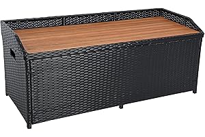 ESTEXO Polyrattan Gartenbank Sitzbank mit Auflagenbox Kissenbox Rattan Kissentruhe Bank mit Stauraum Schwarz