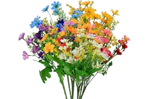 Zhujiehigh 6 Pcs Artificial Flowers, Decorative Artificial Silk Flowers, Faux Fake Daisy Wildflowers, Greenery Shrubs Bushes Flowers Plants Bouquets for Indoor Outdoor, Home Decorations