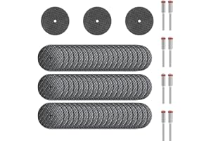 JINGEGECOME 60pcs Cutting Discs with 8 Mandrels, Cutting Discs Kit for Dremel, 1-1/4''/32mm Fibreglass Reinforced Resin Cut Off Wheels, 1/8''/3mm Shank Rotary Tool Accessories for Metal, Wood & Stone.