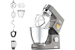 Kenwood KWL90.034SI Impastatrice Planetaria Titanium Chef Patissier XL con Ciotola EasyWarm da 7 L, Bilancia integrata, Potenza 1400W e Frullatore, Illuminazione in Ciotola, Argento