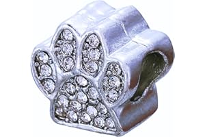 RKC DIVINE DESIGN BY RKC JEWELZ LONDON x 2 PAndora Style Cat/Dog Paw Crystal Charms for Women's & Girls' Charm Bracelets Necklaces - Silver Plated