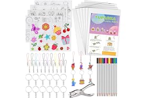 TUPARKA - Kit de lámina de plástico termocontraíble (60 piezas, incluye 10 piezas, papel de película retráctil en blanco y 5 piezas, papel de arte retráctil con diseño, perforación, llavero, lápices,