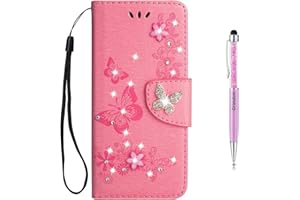 Grandoin Funda para Samsung Galaxy S9 Plus, PU Cuero Diamante Brillante Case Cuerpo Completo Carcasa Protectora Cartera Soporte Función (Rosado)