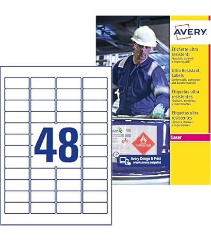 Avery L6141-20 Etiketten Laserdrucker - 480 Stück 63,5x33,9mm Stark Klebend