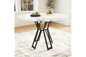 ‎MERAX Merax Esstisch Rund, Marmormuster Esstisch Kaffeetisch, für 4-6 Personen, Metallrahmen, verstellbareTischbeine, geeignet für Restaurant,Wohnzimmer,Küche,Esszimmer,Gardn, Weiß/Schwarz, 100×100×76cm