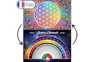 MAJESTIC'S Fleur de vie recharger les pierres (Recto) et Cadran de Radiesthésie Universel (Verso) : Echelle de Bovis, Alphabet, Chiffres... – Format A4 – 1 Planche Unique Plastifiée et Imprimée en FRANCE