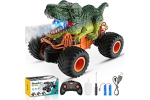 HappyGoLucky Dinosaurier Spielzeug ab 3-10 Jahre Junge, Monstertruck Ferngesteuertes Auto ab 3 4 5 6 7 8 Jahre RC Auto mit Sprühnebel, Musik, LED-Leuchten, Outdoor Spielzeug Ostern Geschenk Kinder