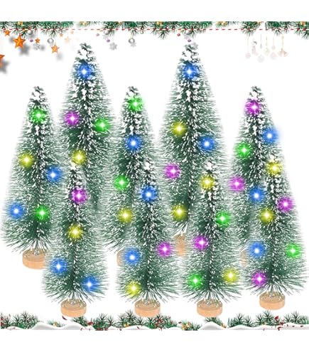 Lot De 6 Mini Sapins De Noël Avec Effet Neige - 4,5 Cm, Décoration De Table, Village Miniature