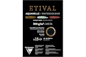 Clairefontaine - Ref 975318C - Etival Cold Pressed Black Watercolour Painting & Drawing Pad (15 Sheets of Paper) - A4 (29.7 x 21cm) - 300gsm Cellulose Art Paper