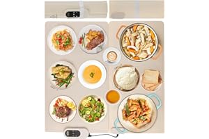 VIHBRAI Warmhalteplatte für Speisen Große Elektrische Wärmematte mit 8 Temperaturstufen Tragbare Speisenwärmer mit 20 Timer-Einstellungen, Faltbare Heizmatte für Partys, Abendessen & Feiern (65 x 58 cm)