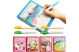 VIYAAN Wasser Malbuch Doodle, 4 Stück Wassermalbücher, Water Magic Magisches Book, Wasser Zeichnung Buch, Magische Malbücher für Kinder, Magisches Malbücher Set mit Wasserstift
