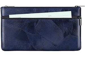 HAUTOCO Monedero de piel sintética con textura, con cremallera, 28 x 15,5 cm, A5, documentos, dos bolsillos, para negocios, hogar, escuela, azul cobalto, 1 unidad