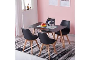 H.J WeDoo Set Tavolo e Sedie da Pranzo - Tavolo da Pranzo Moderno Rettangolare in MDF da 110 cm con 4 Sedie per Sala da Pranzo, Cucina, Soggiorno, Bianco e Nero